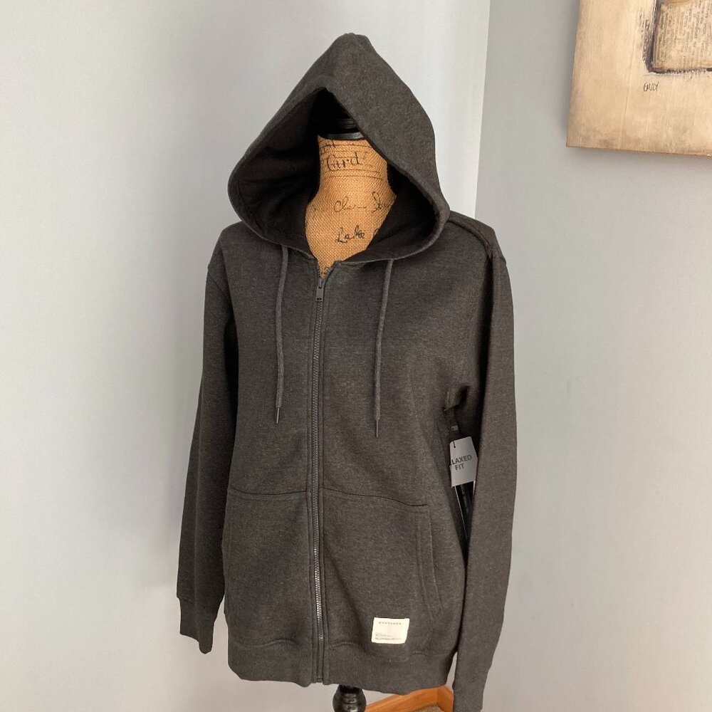 NWT Encrypted Zipper Hoodie Sweatshirt Jacket Dark Grey Men Size M